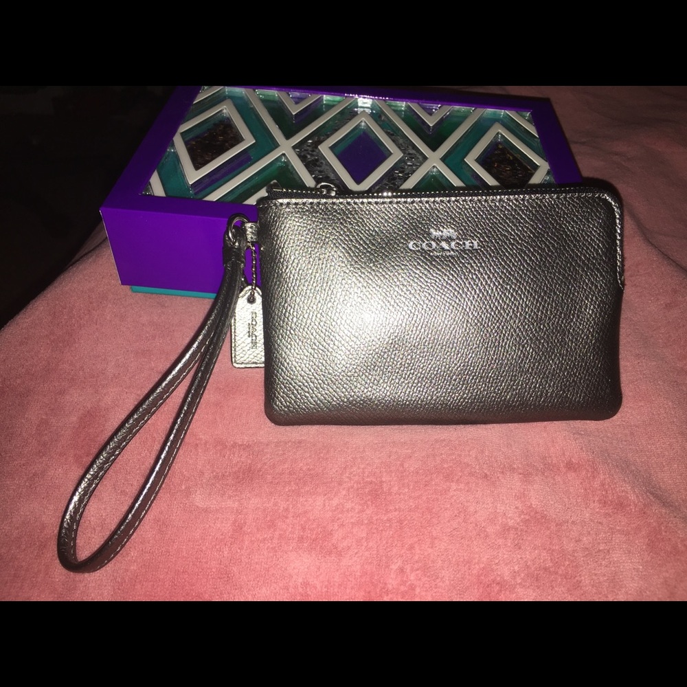 Coach Metallic Gunmetal Wristlet